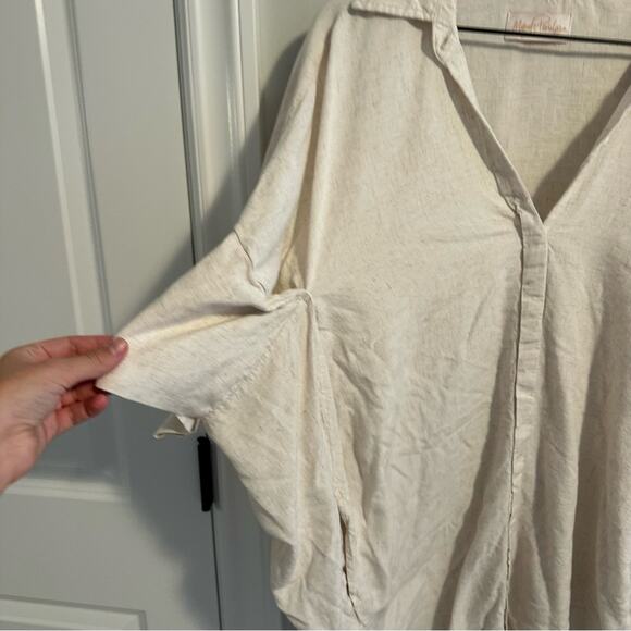 Myrah Penaloza Tan Cream Linen Blend Button Front Mini Dress M/L - Picture 11 of 12